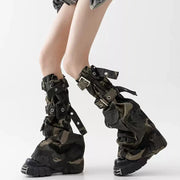 Distressed Camo Strap Over-Knee Leg Warmers product image 1