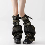 Distressed Camo Strap Over-Knee Leg Warmers product image 7