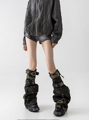 Distressed Camo Strap Over-Knee Leg Warmers product image 6