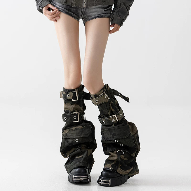 Distressed Camo Strap Over-Knee Leg Warmers product image 2