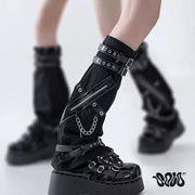 Black Zip Buckle Denim Leg Warmers product image 8