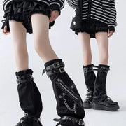 Black Zip Buckle Denim Leg Warmers product image 7