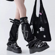 Black Zip Buckle Denim Leg Warmers product image 2