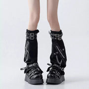 Black Zip Buckle Denim Leg Warmers product image 1