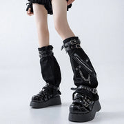 Black Zip Buckle Denim Leg Warmers product image 3