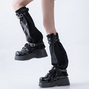 Black Zip Buckle Denim Leg Warmers product image 5