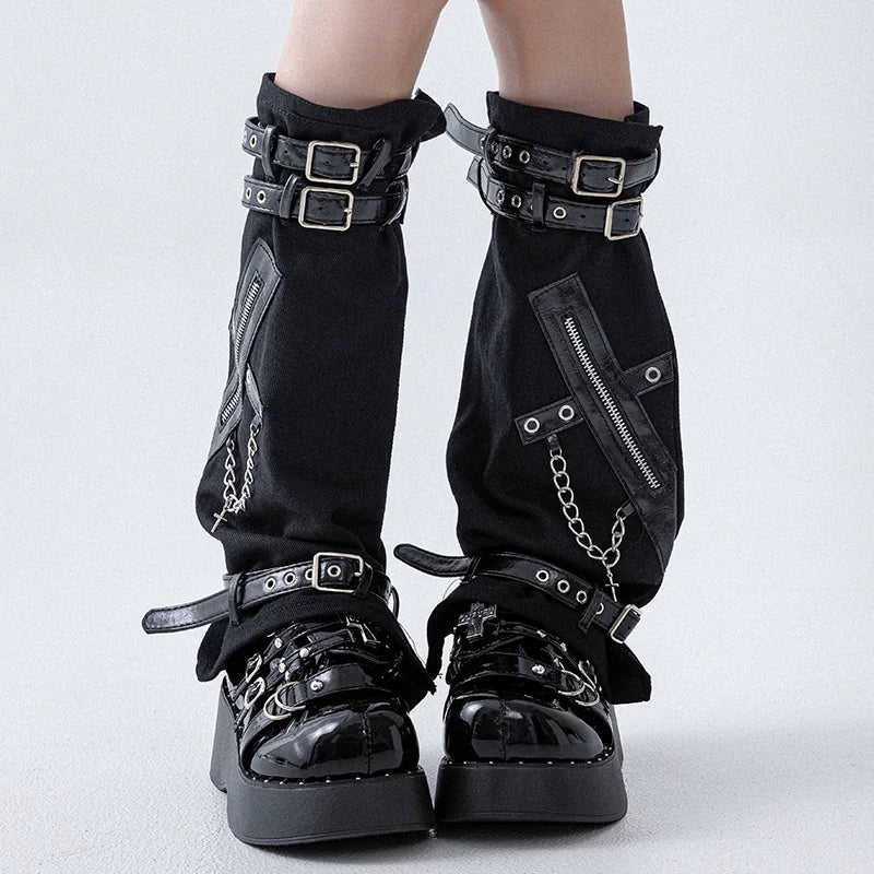 Black Zip Buckle Denim Leg Warmers product image 6