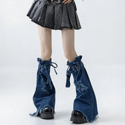 Star-Strap Denim Flared Leg Warmers alternate worn view