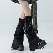 Star-Strap Denim Flared Leg Warmers alternate worn view