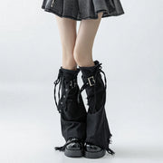 Star-Strap Denim Flared Leg Warmers alternate worn view