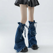Star-Strap Denim Flared Leg Warmers alternate worn view
