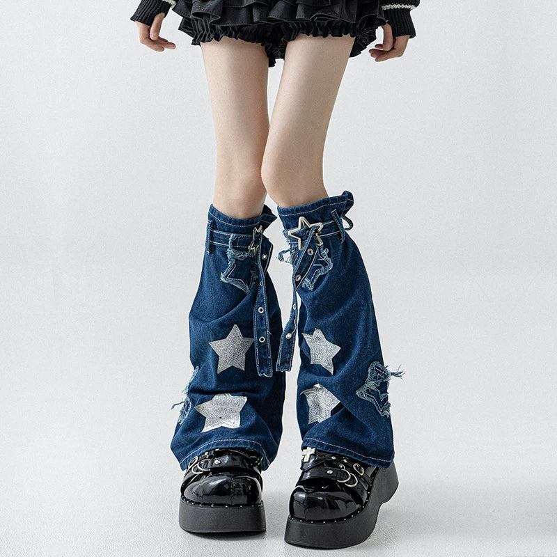 Sequin Star Denim Leg Warmers alternative model view
