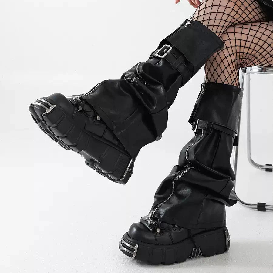 Black Zip Buckle PU Leg Warmers product image 3