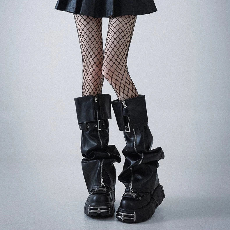 Black Zip Buckle PU Leg Warmers product image 8