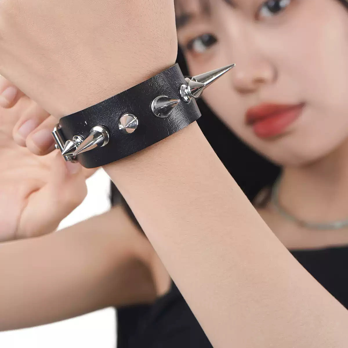 Conical Spike Leather Punk Cuff product image 3