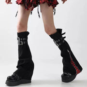 Plaid Denim Strap Leg Warmers product image 5