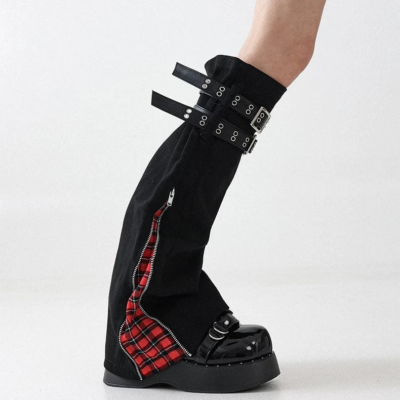 Plaid Denim Strap Leg Warmers product image 3