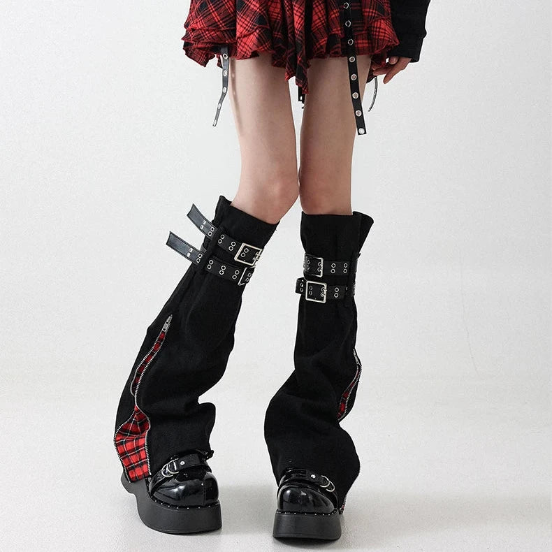 Plaid Denim Strap Leg Warmers product image 7