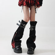 Plaid Denim Strap Leg Warmers product image 7