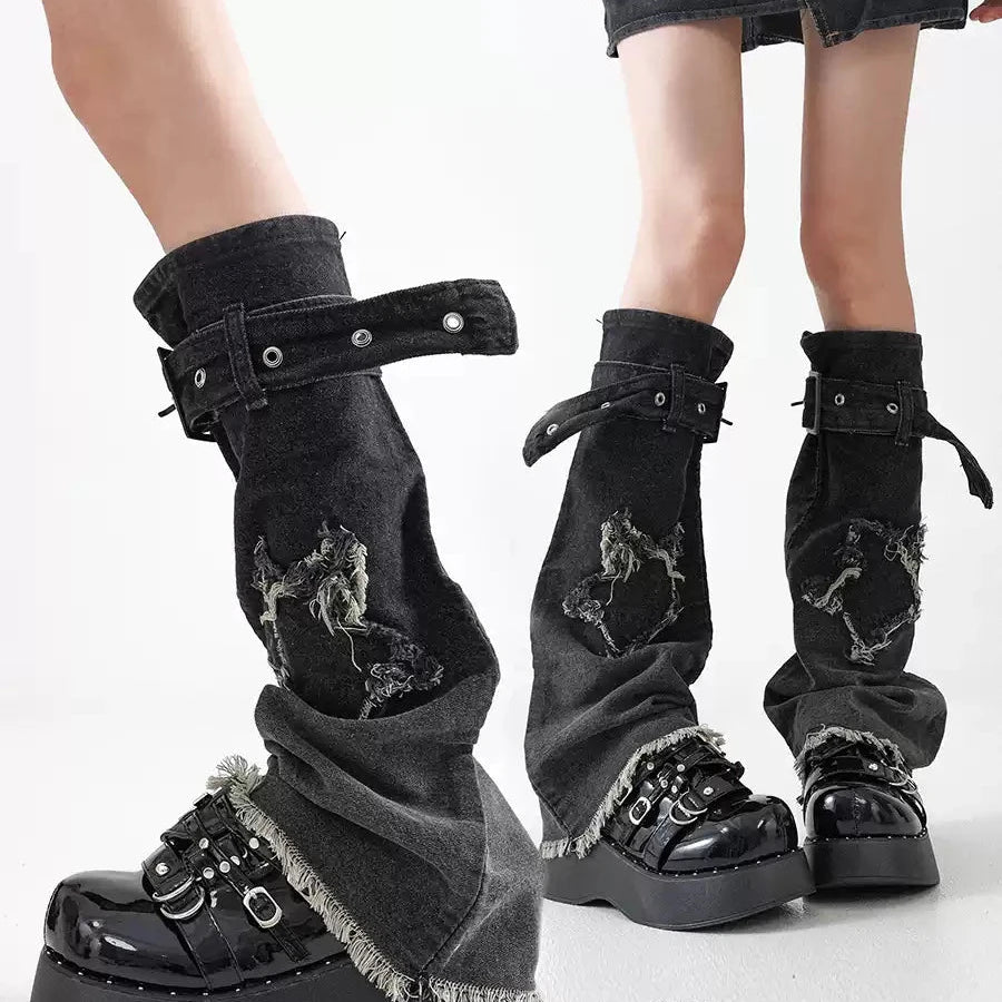 Vintage Grey Denim Buckle Leg Warmers product image 3