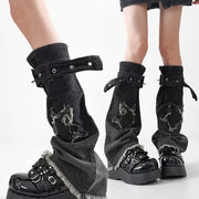 Vintage Grey Denim Buckle Leg Warmers product image 3