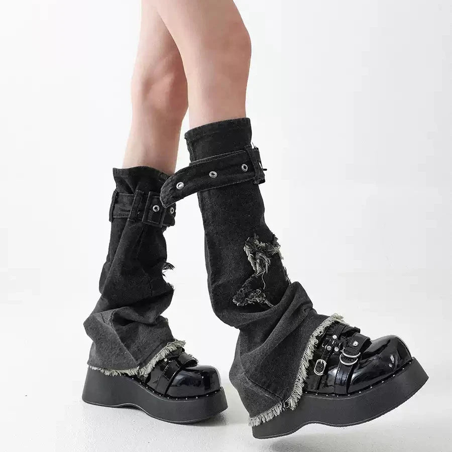 Vintage Grey Denim Buckle Leg Warmers product image 5