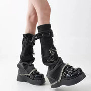 Vintage Grey Denim Buckle Leg Warmers product image 5