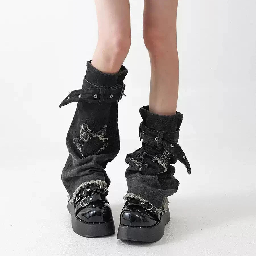 Vintage Grey Denim Buckle Leg Warmers product image 6