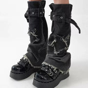 Vintage Grey Denim Buckle Leg Warmers product image 2