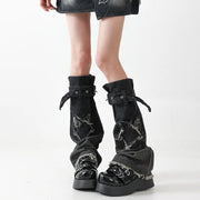 Vintage Grey Denim Buckle Leg Warmers product image 1