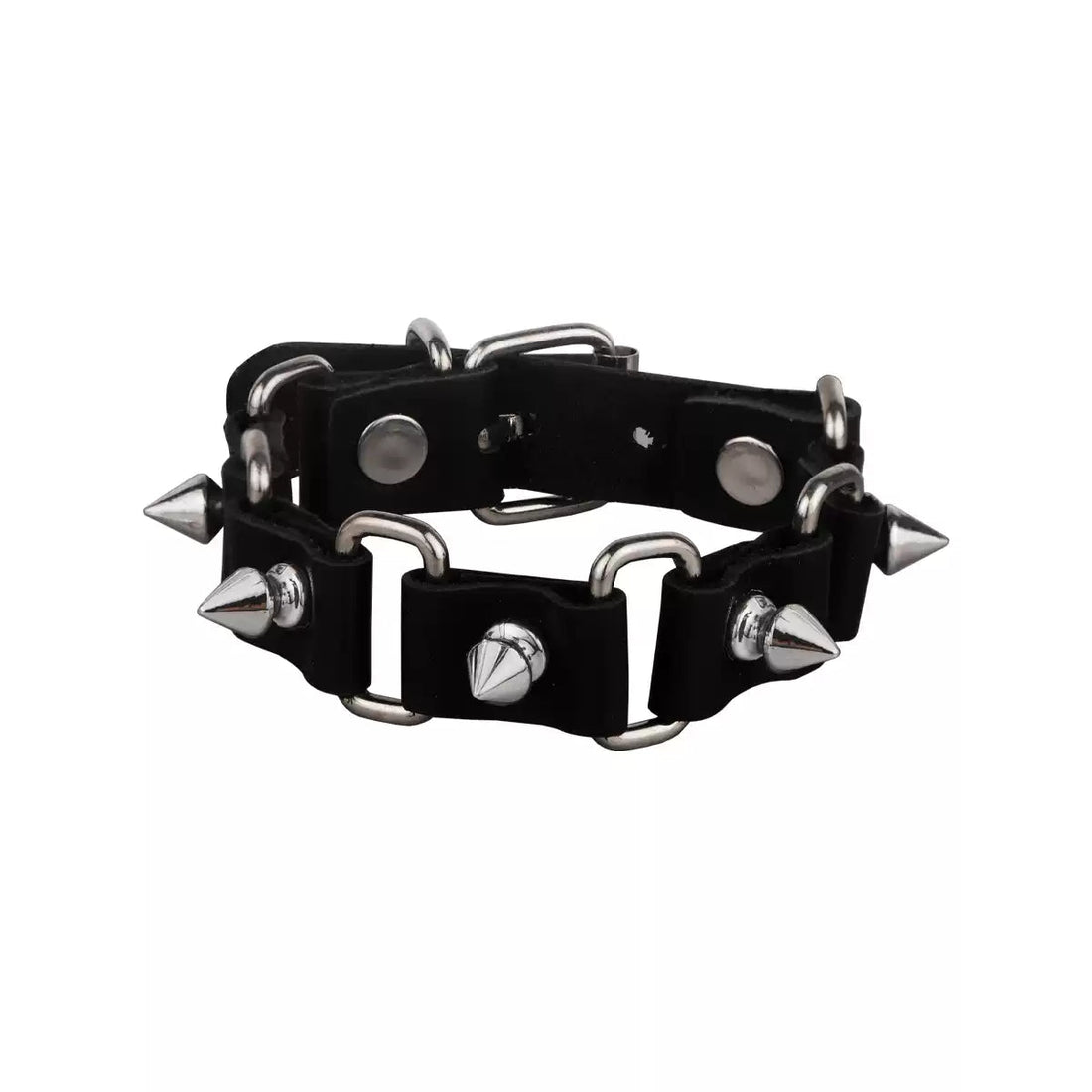 Ring-Link Spike Leather Bracelet front view