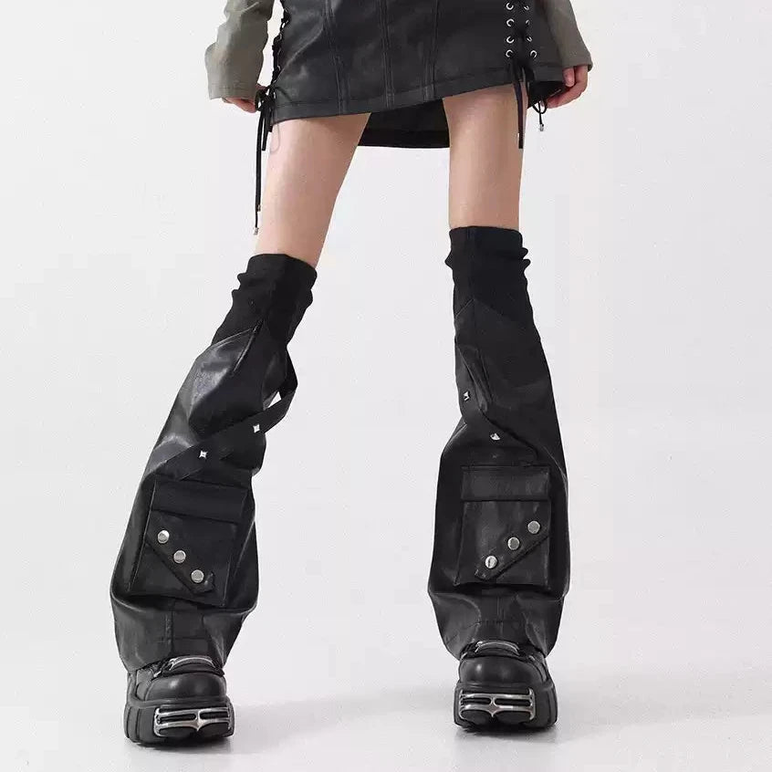 Black Utility Pocket PU Leg Warmers alternative model view