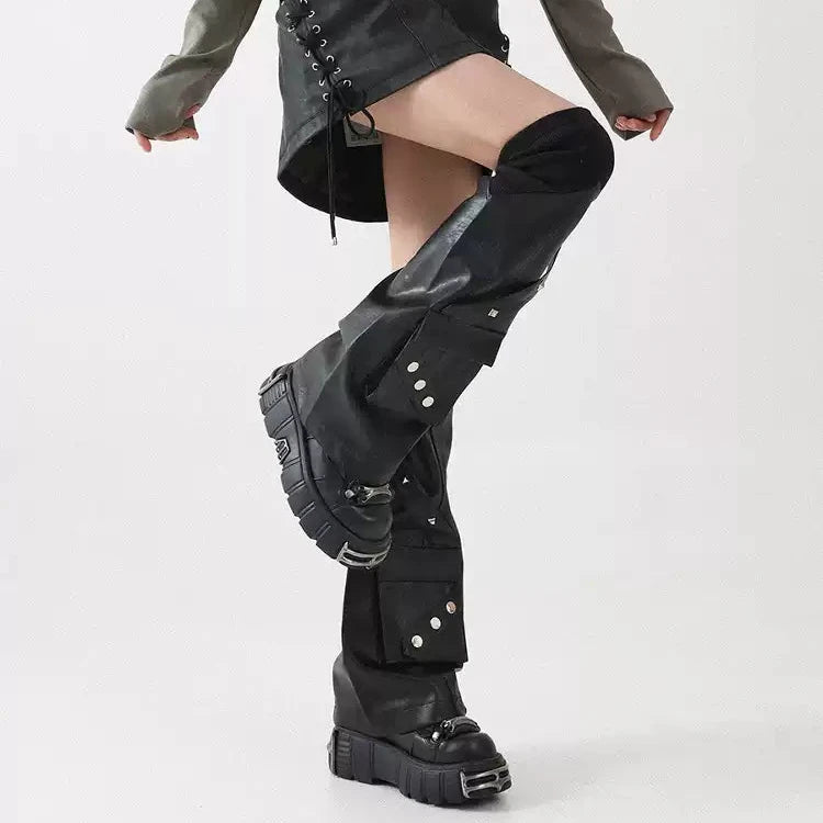 Black Utility Pocket PU Leg Warmers product image 3