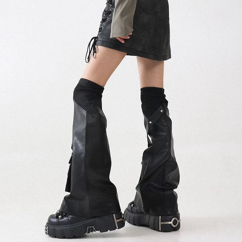 Black Utility Pocket PU Leg Warmers product image 5