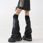Black Utility Pocket PU Leg Warmers product image 5