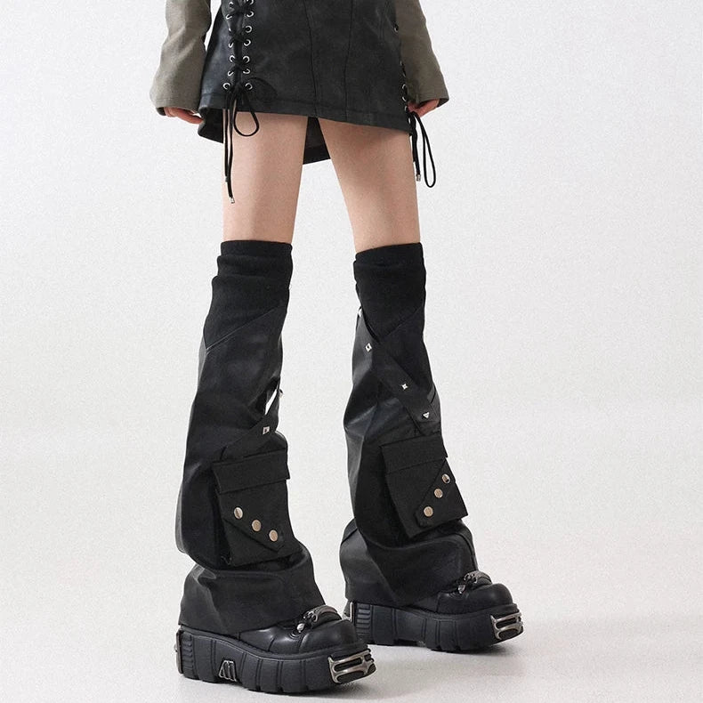 Black Utility Pocket PU Leg Warmers product image 6