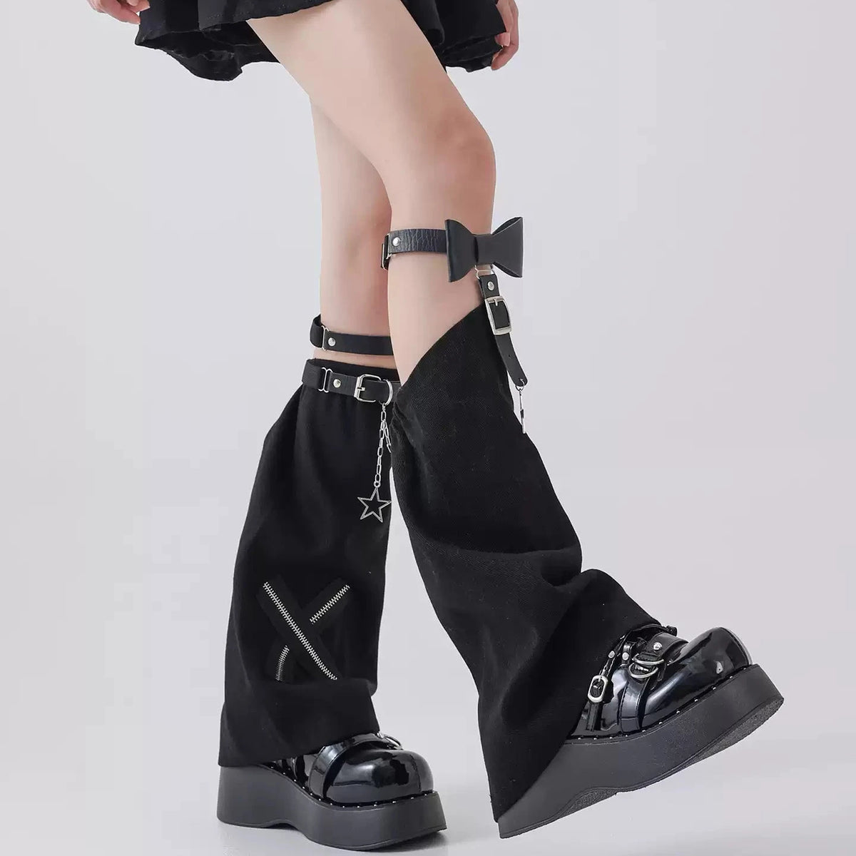 Star Bow Buckle Denim Leg Warmers product image 2