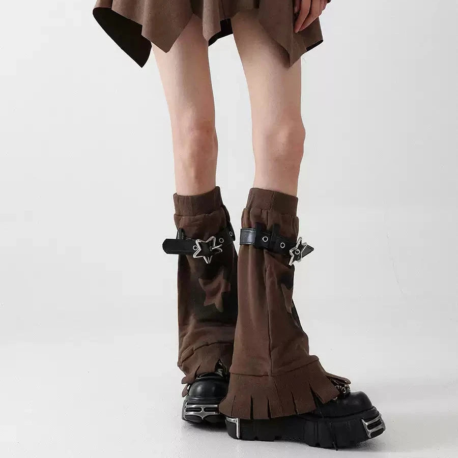 Brown Star Buckle Leg Warmers detail view