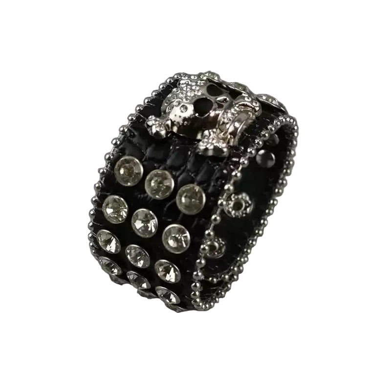 Rhinestone Skull Wide Cuff Bracelet detail view