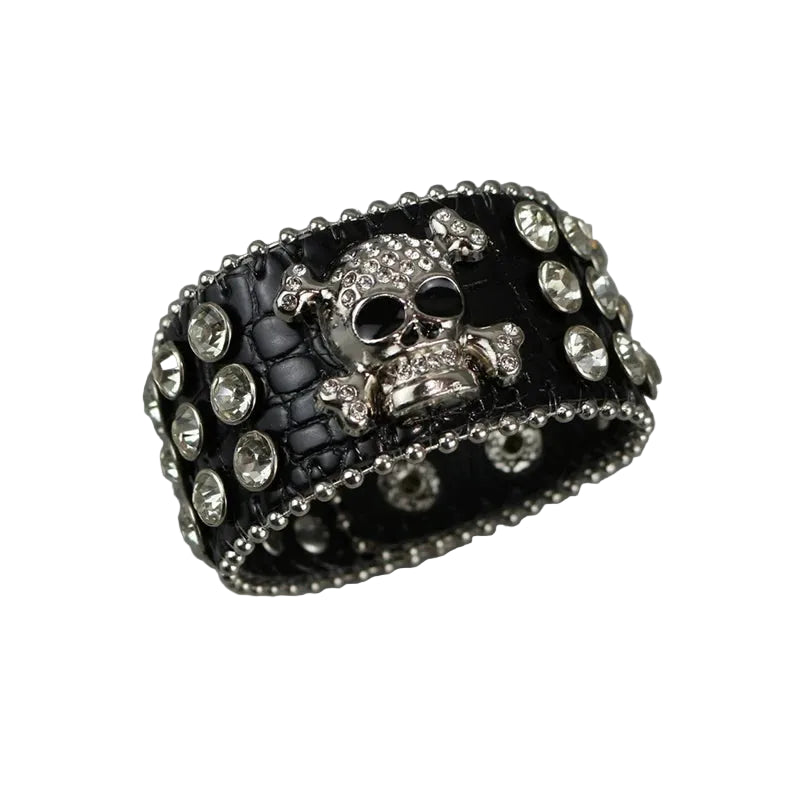 Rhinestone Skull Wide Cuff Bracelet back closure view