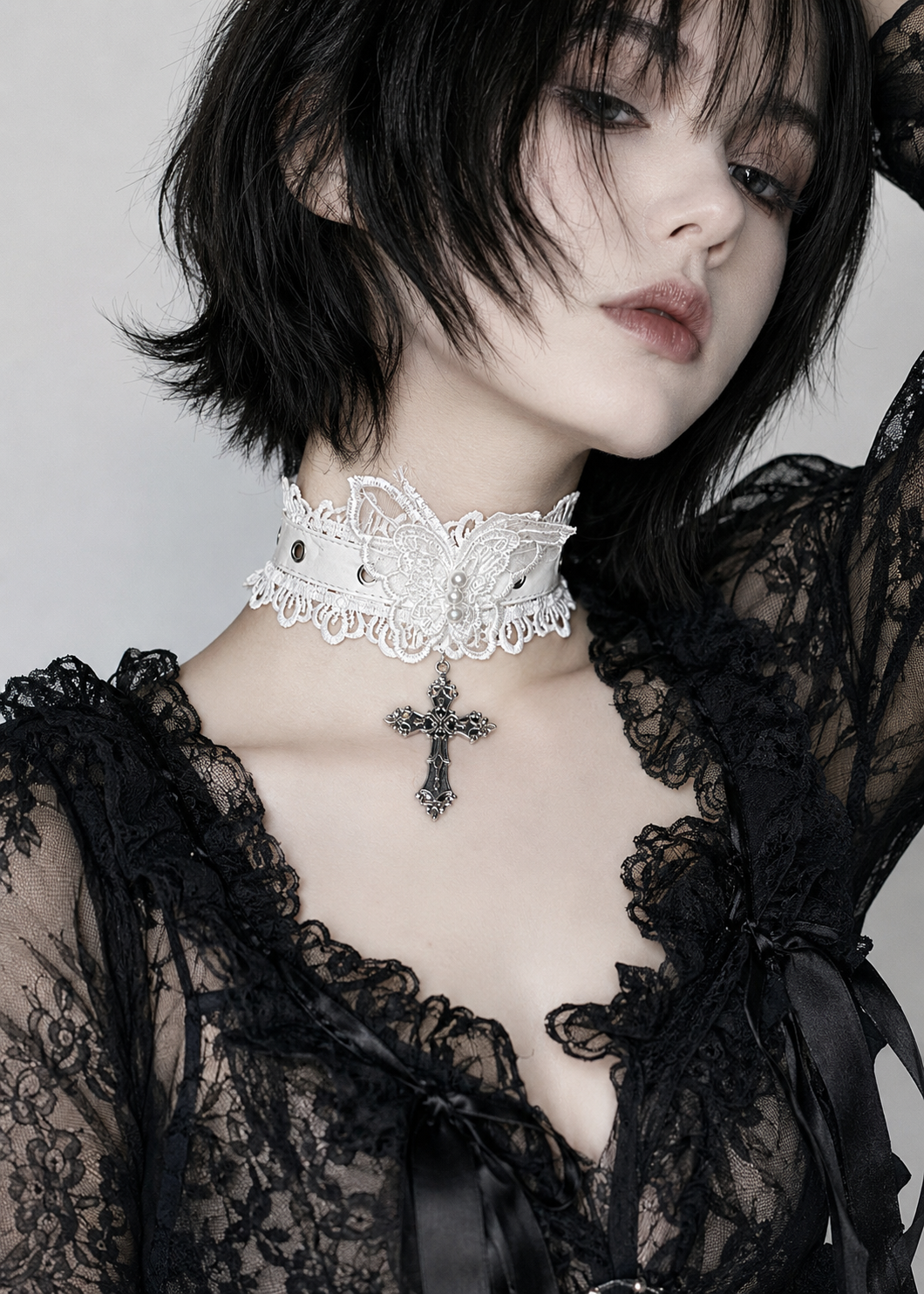 Butterfly Cross Lace Choker alternative model view
