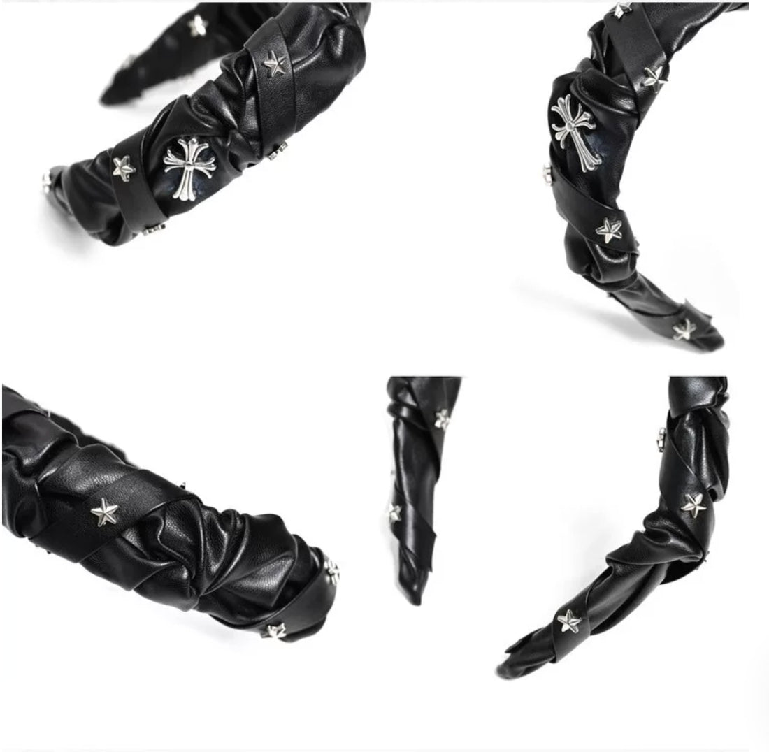Cross-Star Faux-Leather Headband