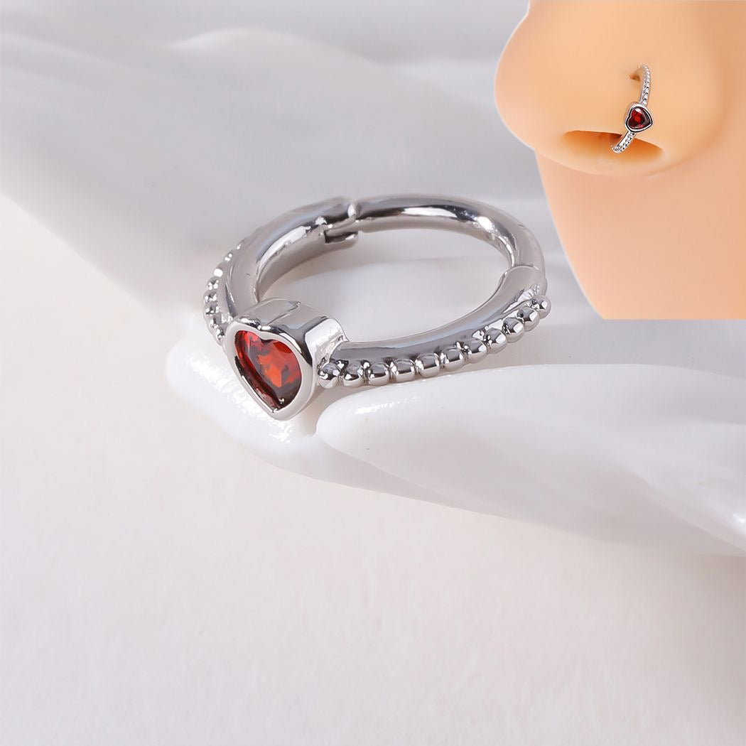 Rizznova Ruby Heart Nose Ring - 1.2mm Size