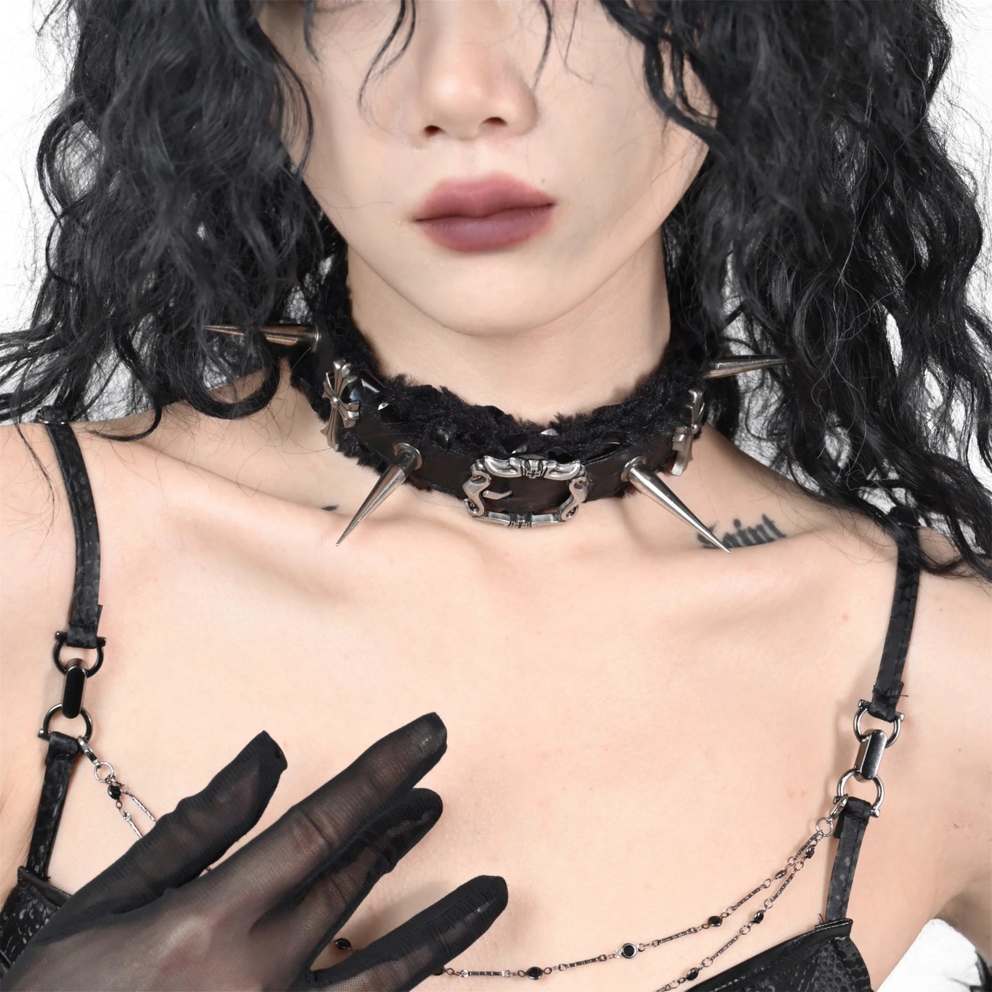 Rizznova Gothic Punk Snake-Pattern PU Leather Choker with Studs & Cross Pendant