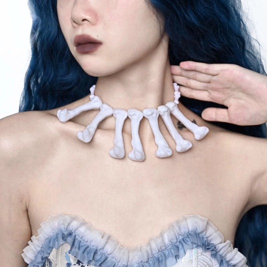 Rizznova Alt Gothic Punk Bone-Inspired Heavy PU Leather Choker Necklace