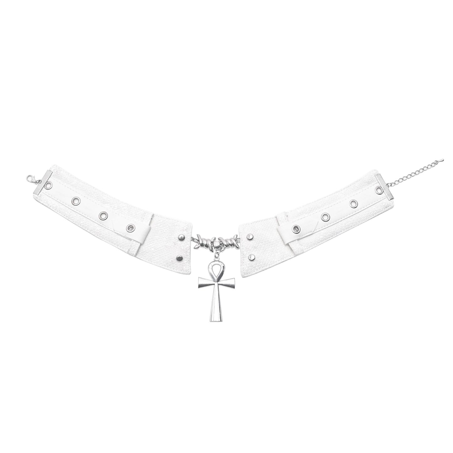 Leather Thorn Cross Choker