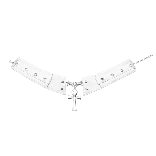 Leather Thorn Cross Choker