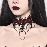 Black Red Gothic Velvet Cross Choker
