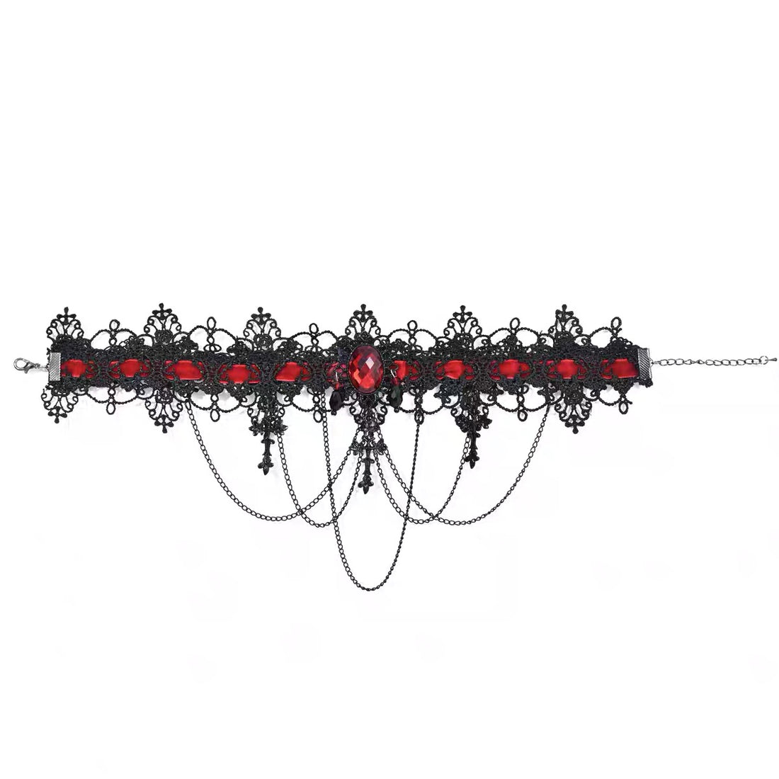 Schwarzer roter Gothic Samt Kreuz Choker