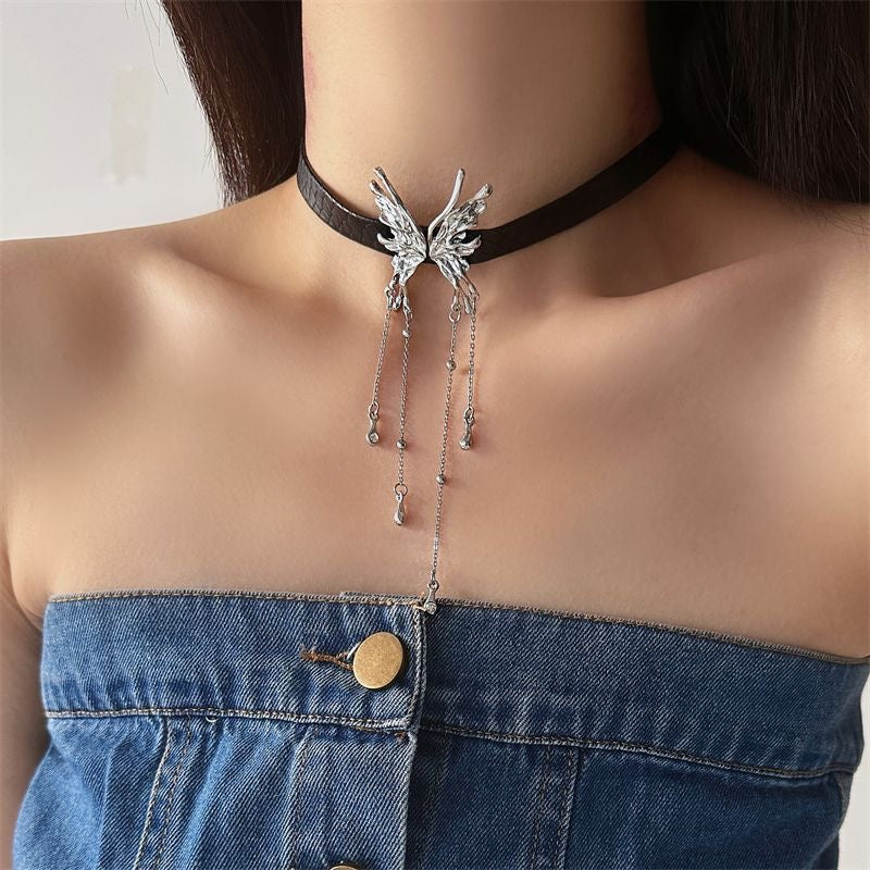 Rizznova Butterfly Leather Choker Necklace